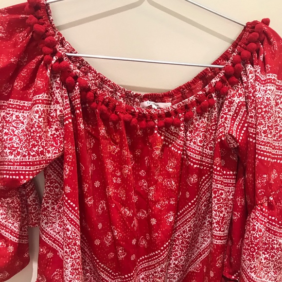Tularosa Alexa Red Pompom Off-the-shoulder Top - Picture 4 of 5